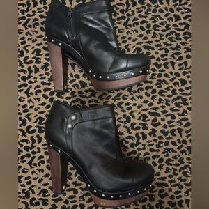 UGG Ambrogia - Studded Black Leather Booties - Sz. 10 - Wood Heels - Platform